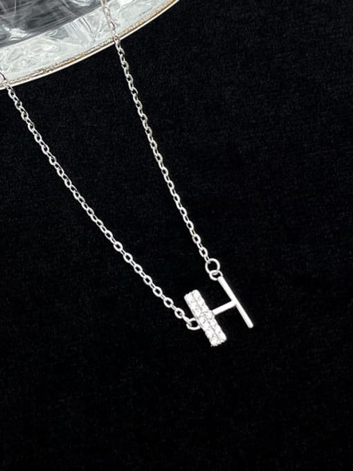 NS1000 [Silver Plated Platinum H] 925 Sterling Silver Cubic Zirconia Letter Minimalist Necklace